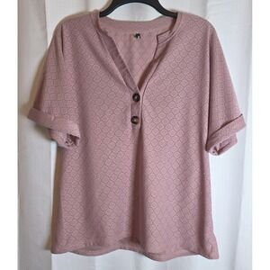 Flamingals Solid  Button Decor V Neck T-Shirt Size Large Womens